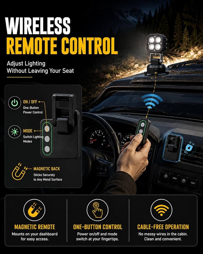 پروژکتر آفرودی led قابل تنظیم با ریموت کنترل بی سیم و پایه آهنربایی