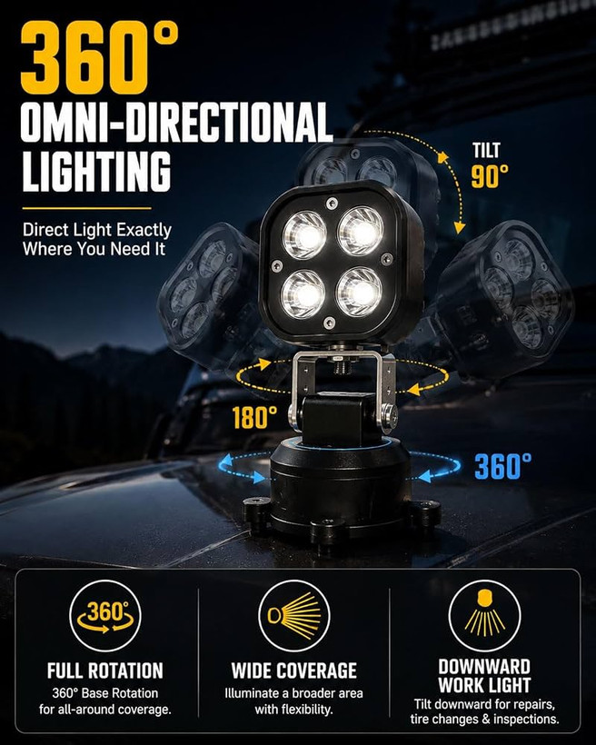 پروژکتر آفرودی led قابل تنظیم با ریموت کنترل بی سیم و پایه آهنربایی