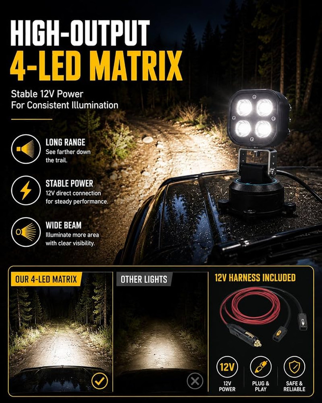 پروژکتر آفرودی led قابل تنظیم با ریموت کنترل بی سیم و پایه آهنربایی